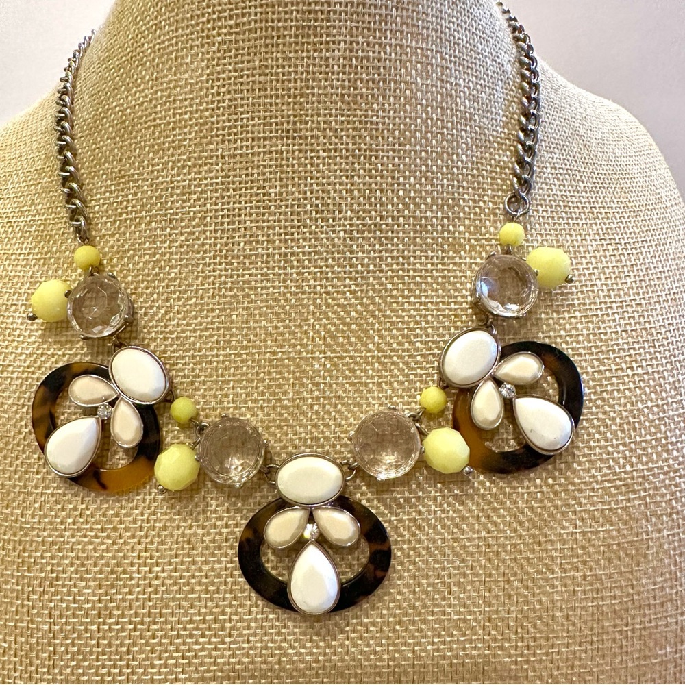 Banana Republic Statement Necklace silver tone w/ faux tortoise, yellow, ivory